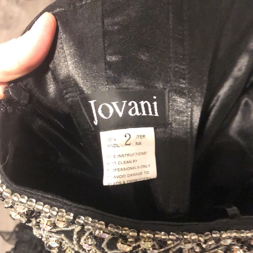 Jovani Black Strapless Beaded Bodice Ruffled Black Skirt Prom Dress - Picture 3 of 4